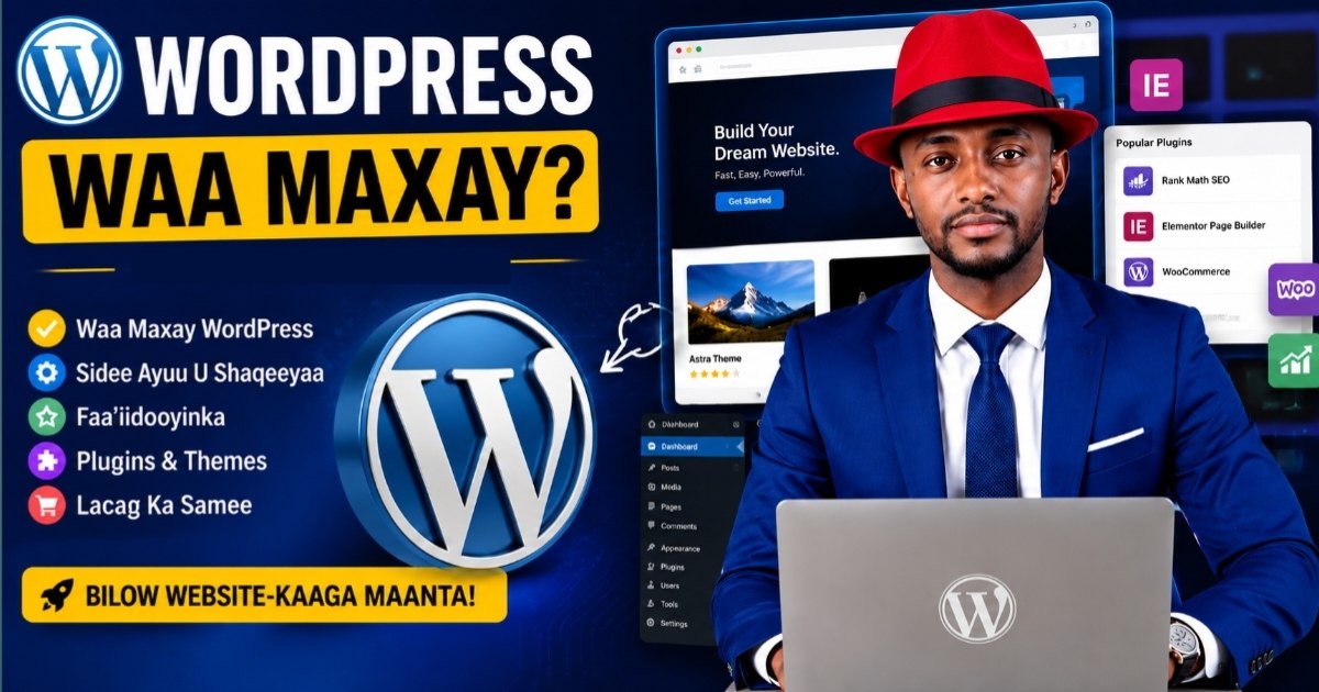 WordPress dashboard oo lagu dhisayo website casri ah
